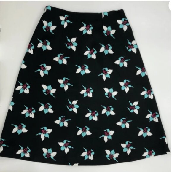 Anthropologie Maeve Midi Skirt 4 Black Blue Floral Lace-Up A-Line High Waist - Picture 4 of 9